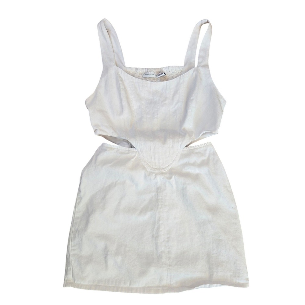 Sincerely Jules Sleeveless Mini Dress Cutout White Denim Boho Festival Summer XS